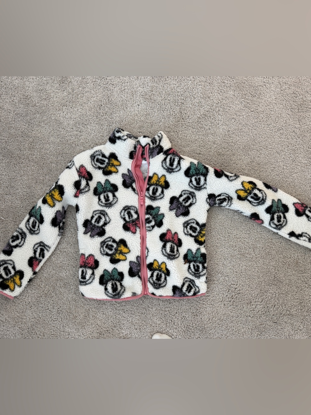 Kids White Minnie Mouse Sherpa Jacket with Pink Trim
